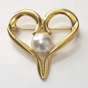 Vintage Heart Brooch Pin, Gold Tone